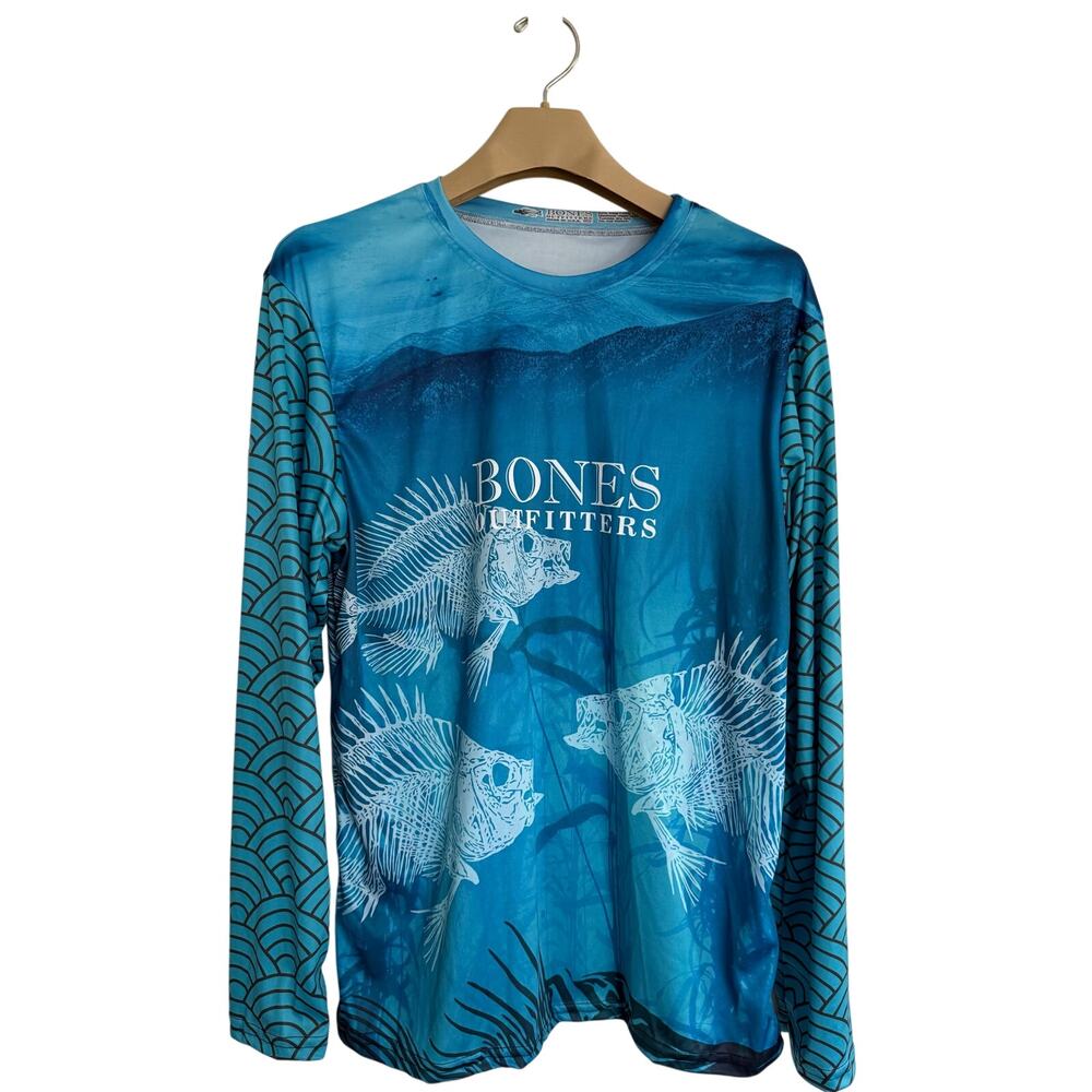 Bones Outfitters The Bluegill Blues Long Sleeve Shirt Size LARGE Made in USA